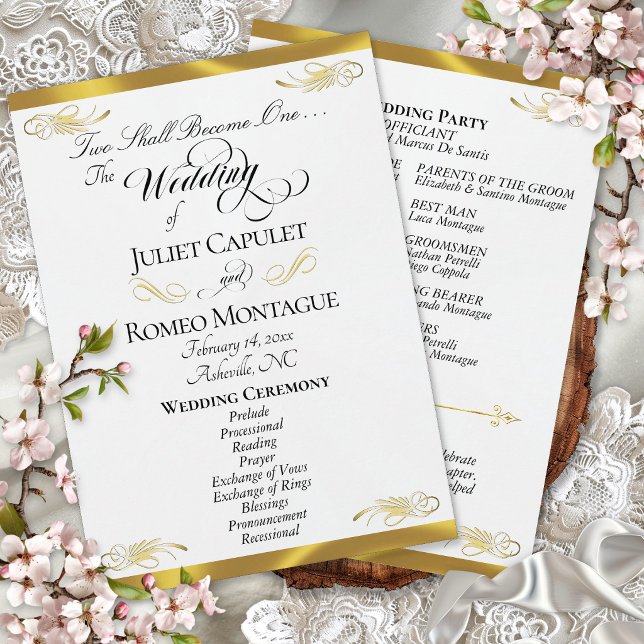 Elegant Script - White Pearl/Gold Wedding Program (Creator Uploaded)