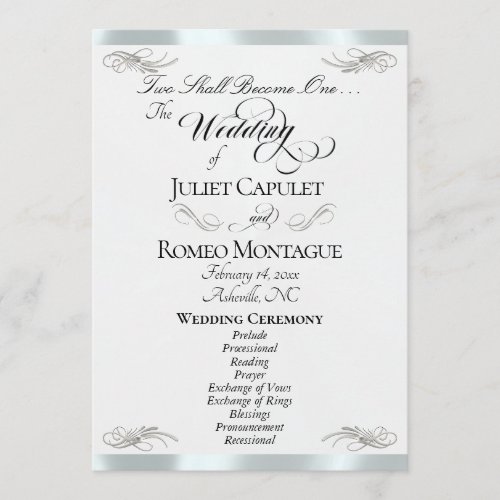 Elegant Script - White Pearl/Silver Wedding Program