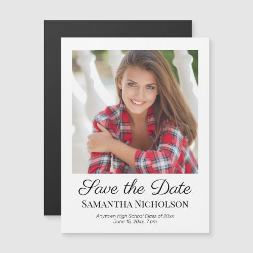 Elegant Script White Photo Graduation Save Date