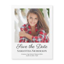 Elegant Script White Photo Graduation Save Date