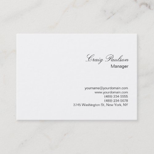 Elegant Script White Plain Chubby Business Card