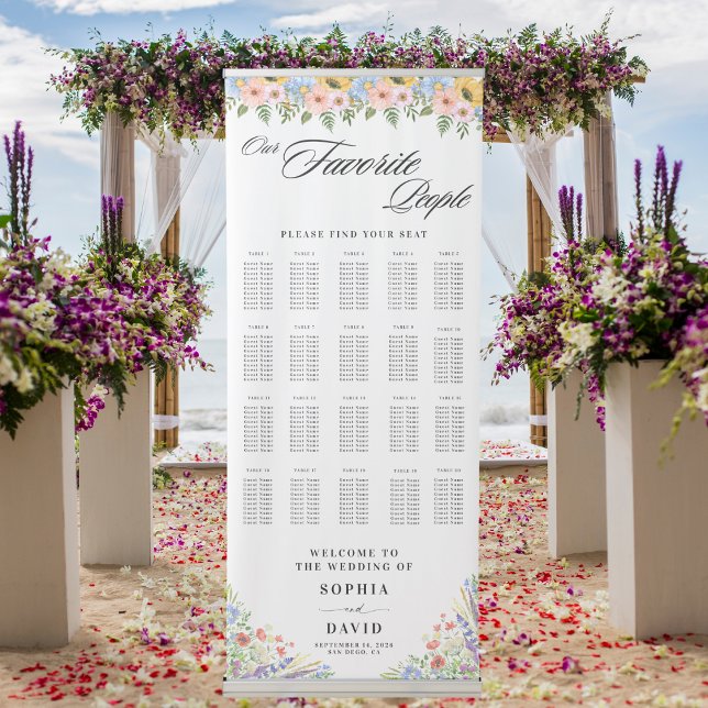 Elegant Script Wildflower Wedding Seating Chart  Retractable Banner (Creator Uploaded)