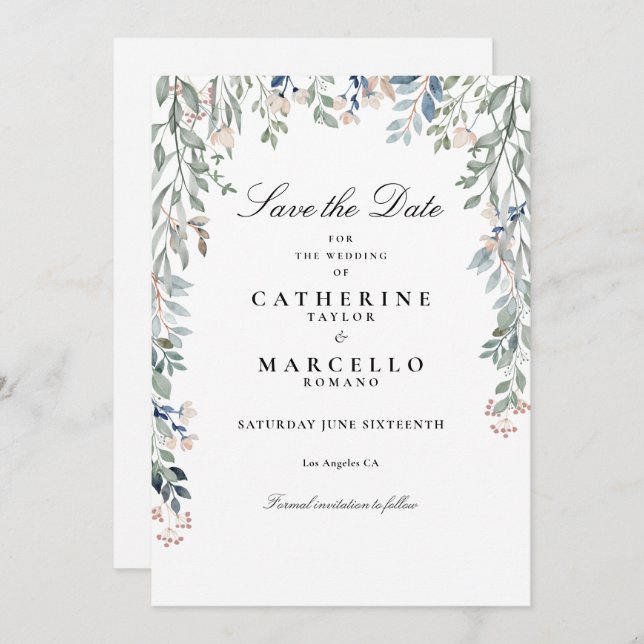 Elegant Script Wildflowers Floral Wedding Save The Date (Front/Back)