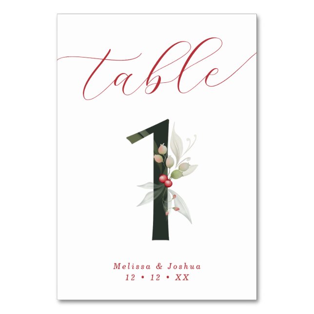 Elegant Script Winter Berries Table 1 Table Number (Back)