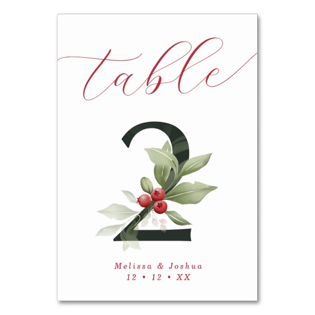 Elegant Script Winter Berries Table 2 Number (Back)