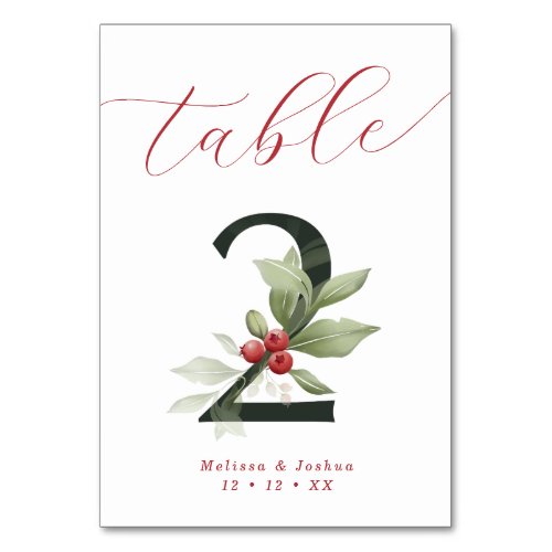 Elegant Script Winter Berries Table 2 Table Number