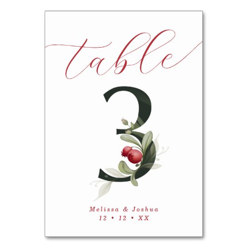 Elegant Script Winter Berries Table 3 Table Number