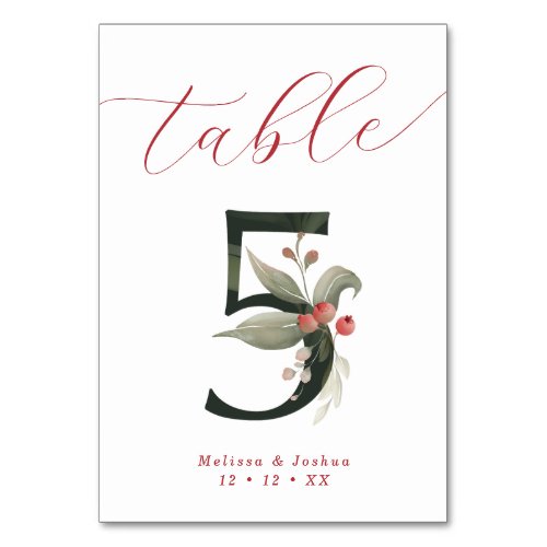 Elegant Script Winter Berries Table 5 Table Number