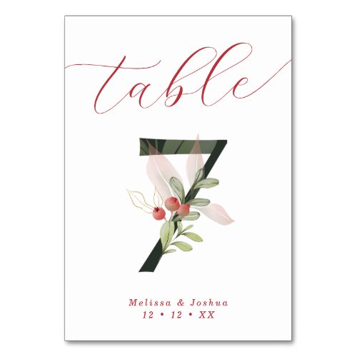 Elegant Script Winter Berries Table 7 Table Number