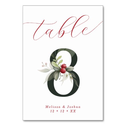 Elegant Script Winter Berries Table 8 Table Number