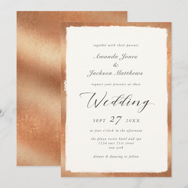 Elegant Script with Copper Edge Minimal Wedding Invitation (Front/Back)