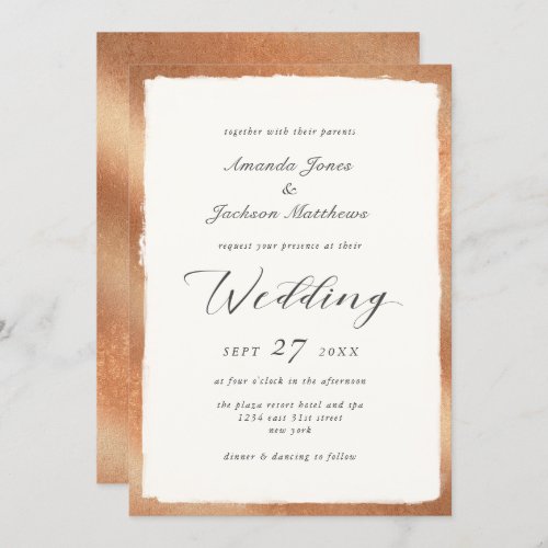 Elegant Script with Copper Edge Minimal Wedding Invitation