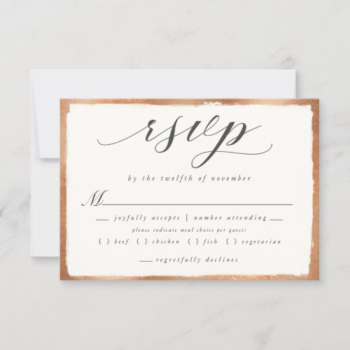 Elegant Script with Copper Meal Choice Wedding RSVP Card