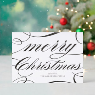 Elegant Script with Flourish Merry Christmas Letterpress Photo Cards