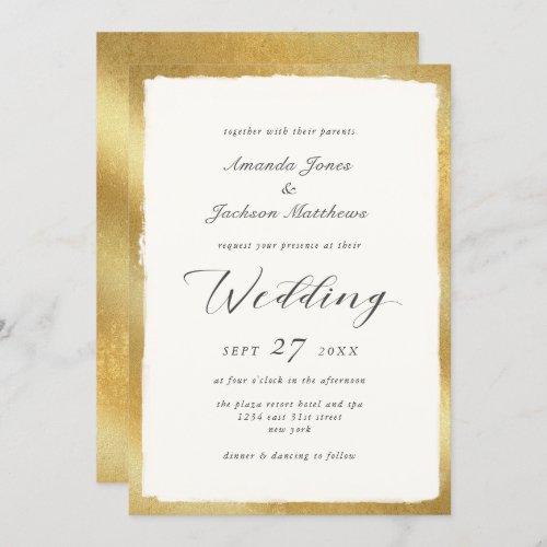 Elegant Script with Gold Edge Semi Formal Wedding Invitation