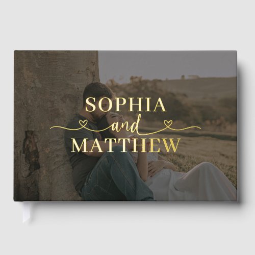 Elegant Script with Heart Photo Wedding Foil Guest Book