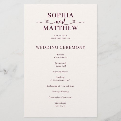 Elegant Script with Heart Wedding Program