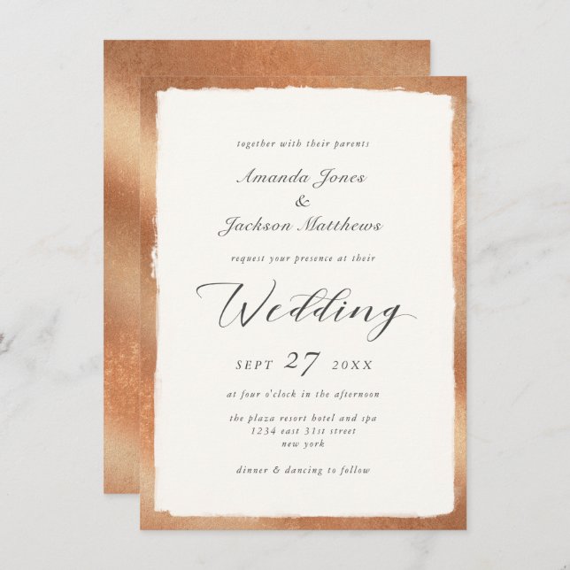 Elegant Script with Rose Gold Semi Formal Wedding Invitation (Front/Back)