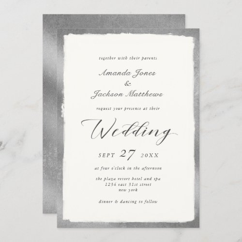 Elegant Script with Silver Edge Minimal Wedding Invitation