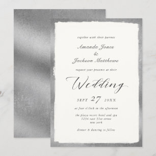 Elegant Script with Silver Edge Minimal Wedding Invitation