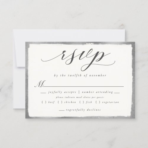 Elegant Script with Silver Meal Choice Wedding RSVP Card