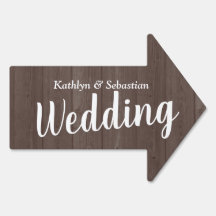 Elegant script wood grain directional wedding