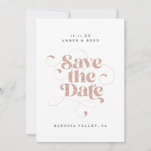 Elegant Script Words Rose Gold Faux Glitter Save The Date