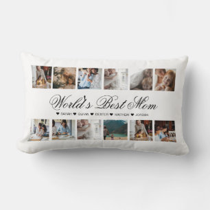 Elegant Script World's Best Mom Photo Collage Lumbar Pillow