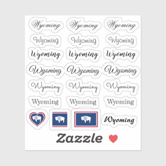 Elegant script Wyoming & Wyoming Flag /name Set Sticker (Sheet)