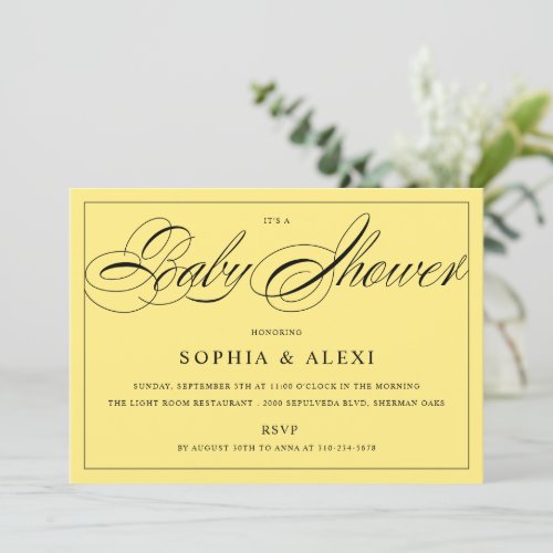 Elegant Script Yellow Baby Shower Invitation