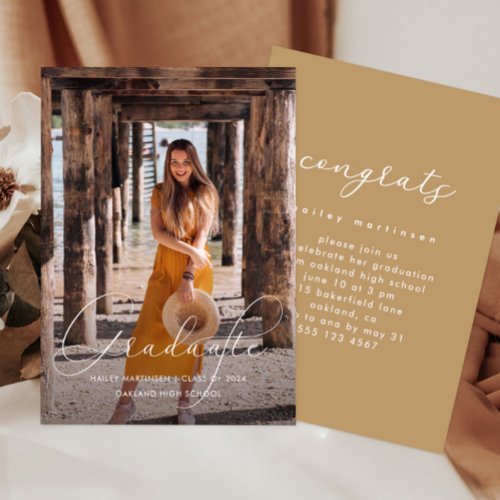 Elegant Script Yellow Photo Graduation Party Invitation