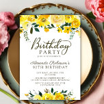 Elegant  Script Yellow Rose Floral 90th Birthday Invitation<br><div class="desc">Modern elegant chic yellow watercolor rose floral 90th (or any age) birthday party invitations. Celebrate in style with our elegance ninety birthday party invitations, featuring a beautiful yellow watercolor floral design. This sophisticated invitation showcases stylish calligraphy and typography with a charming arrangement of yellow watercolor roses and greenery on a...</div>