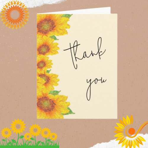 Elegant Script Yellow Sunflowers Thank You Card