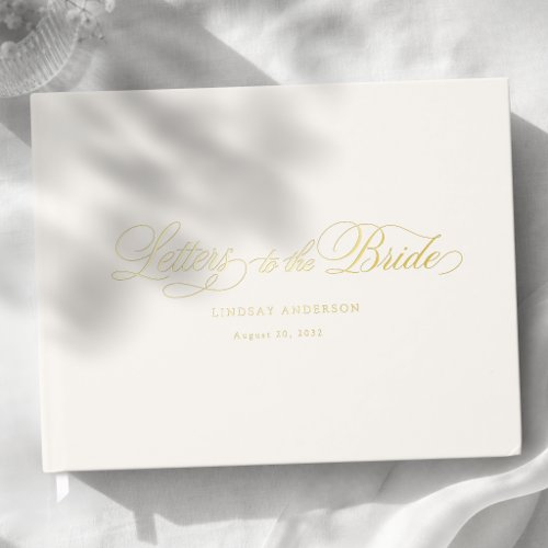 Elegant Scripted Font Beige Bridal Shower Foil Guest Book