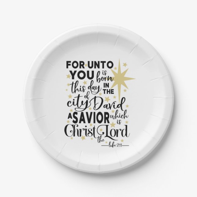 Elegant Scripture Christmas Birth of Christ Luke 2 Paper Plates (Front)