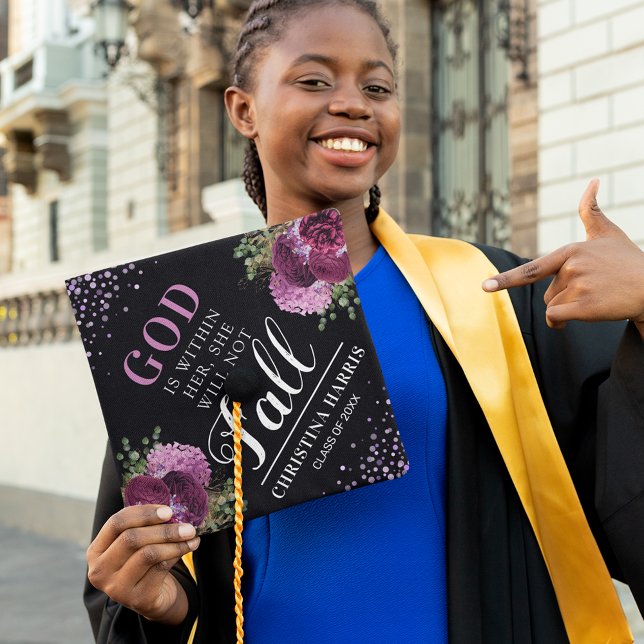 Elegant Scripture Purple Floral Graduate Graduation Cap Topper (Creator Uploaded)