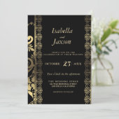 Elegant Scroll Black and Gold Invitation (Standing Front)