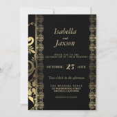 Elegant Scroll Black and Gold Invitation (Front)