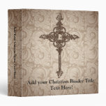 Elegant Scroll Christian Cross w/Swirl Background Binder