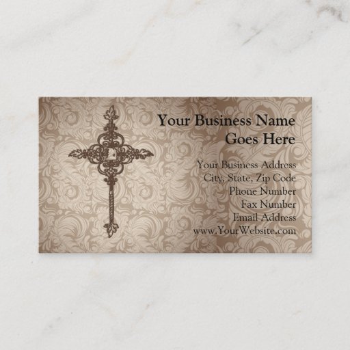 Customizable Elegant Scroll Christian Cross w/Swirl Background Business Card