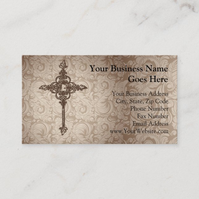 Elegant Scroll Christian Cross w/Swirl Background Business Card (Front)