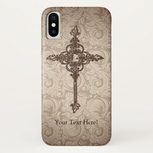 Elegant Scroll Christian Cross wSwirl Background iPhone X Case
