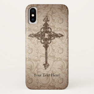 Elegant Scroll Christian Cross w/Swirl Background iPhone X Case