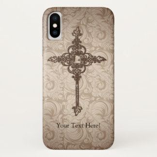 Elegant Scroll Christian Cross w/Swirl Background iPhone X Case