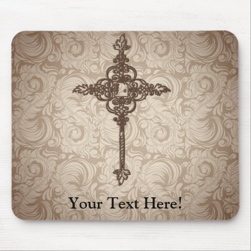 Elegant Scroll Christian Cross wSwirl Background Mouse Pad