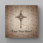 Elegant Scroll Christian Cross w/Swirl Background Plaque