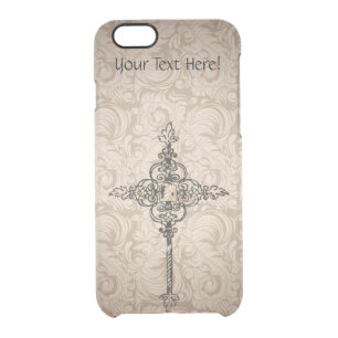 Elegant Scroll Christian Cross w/Swirl Background Clear iPhone 6/6S Case