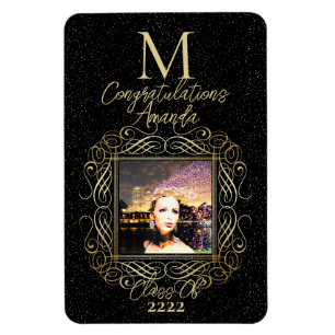 Elegant Scroll + Gold Dots Congratulation Class of Magnet
