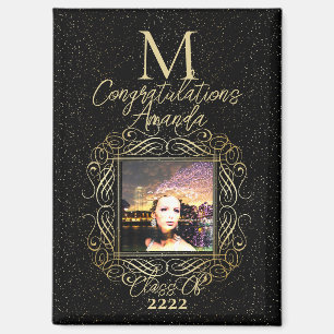 Elegant Scroll + Gold Dots Congratulation Class of Magnet