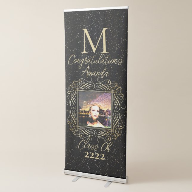 Elegant Scroll + Gold Dots Congratulation Class of Retractable Banner (3/4)